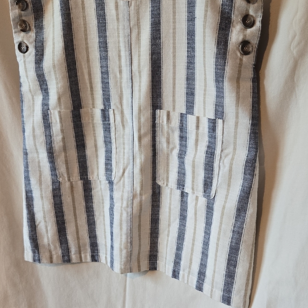 Altar'd State Large Blue & White Striped Dress Adjustable Brown Button Straps - Picture 6 of 11